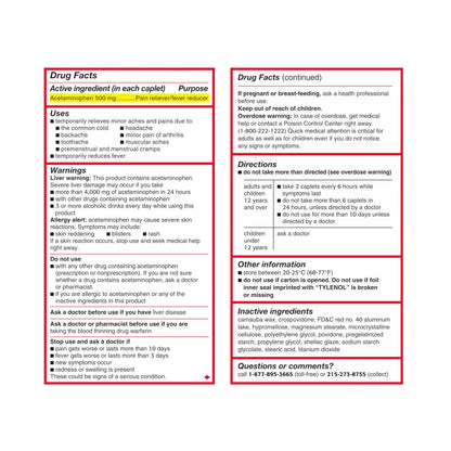 Tylenol Extra Strength Acetaminophen 500 mg Caplets, Fast, Strong Pain Relief, Fever Reducer, Pills for Headache, Backache, Toothache, Minor Arthritis & Menstrual Cramps, Value Size, 225 Count TylenolBuy Supplements Australia