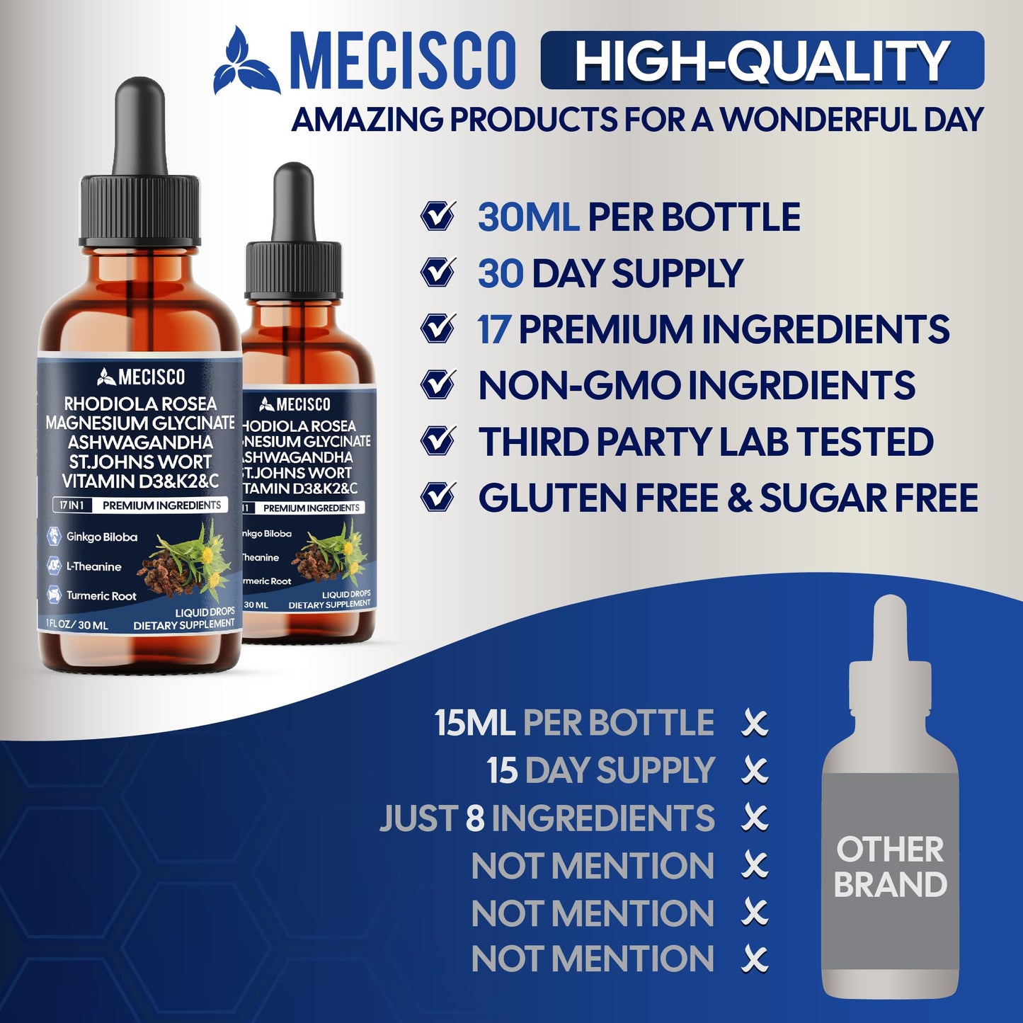 17in1 Rhodiola Rosea Liquid Drops with blend Ashwagandha Magnesium, L-Theanine. Ultra Strength Rhodiola Cortisol Supplement, Rhodiola Root for Support Relaxation, Mood, Energy - 1 FL Oz - 60 Day MeciscoBuy Supplements Australia
