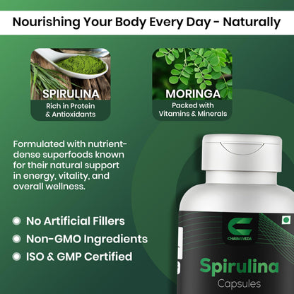 CHARMSVEDA Spirulina Capsules with Moringa – Herbal Immune Support* – 60 Vegan Capsules CHARMSVEDABuy Supplements Australia