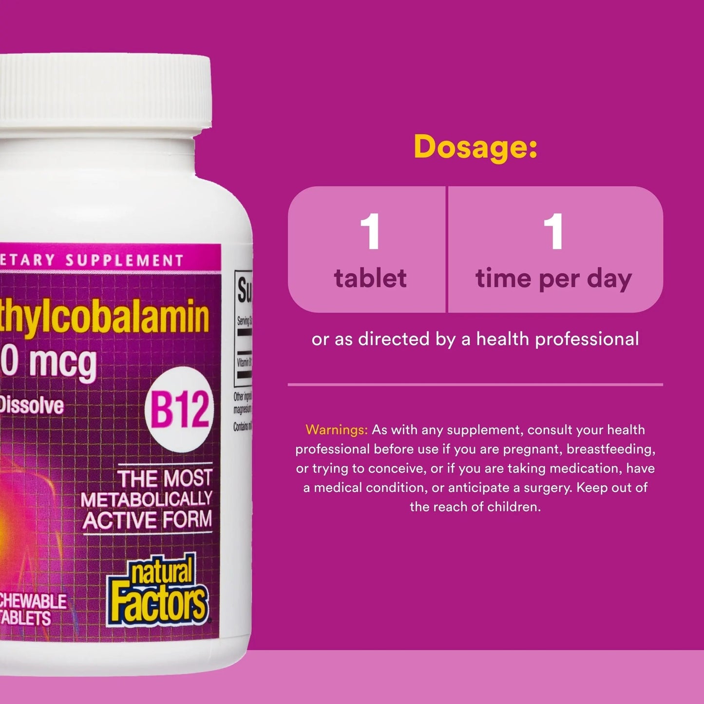 Natural Factors Methylcobalamin 1,000 mcg - Vitamin B12 Supplement in Metabolically Active Form - Supplement Supports Cll Formation Natural FactorsBuy Supplements Australia