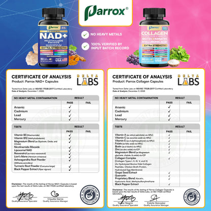 Parrox Forever Young Set with Liposomal NAD, Nicotinamide Riboside, Magnesium, Resveratrol, Lion's Mane, Collagen Peptides Types I, II, III, V and X, Biotin & Keratin, Hyaluronic Acid, Zinc, Quercetin ParroxBuy Supplements Australia