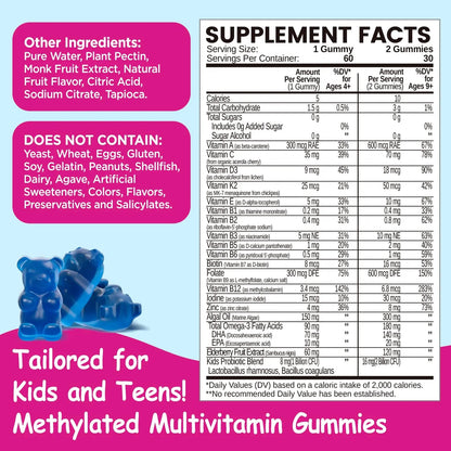 Kids Methylated Multivitamin - MTHFR Multivitamin for Kids & Teens 4+, L Methylfolate & B12, 13 Vitamins, Vegan Omega-3 NATISLANDBuy Supplements Australia