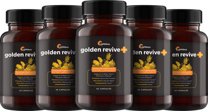UpWellness Golden Revive + Joint Support Supplement Featuring Turmeric with Black Pepper, Quercetin, and Magnesium- Turmeric Boswellia Supplement - 6 Active Ingredients - 60 Capsules, 5 Pack UpWellnessBuy Supplements Australia
