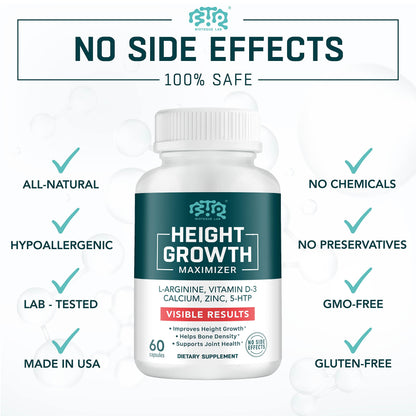 BIOTEQUELAB Height Growth Maximizer, Calcium, Vitamin D3 and Zinc Blend Pills, Bone Growth Supplement for Kids and Teens, Bone Strength, Density Support, GMO-Free, Gluten-Free, Made in USA, 60 Caps BTQ BIOTEQUE LABBuy Supplements Australia