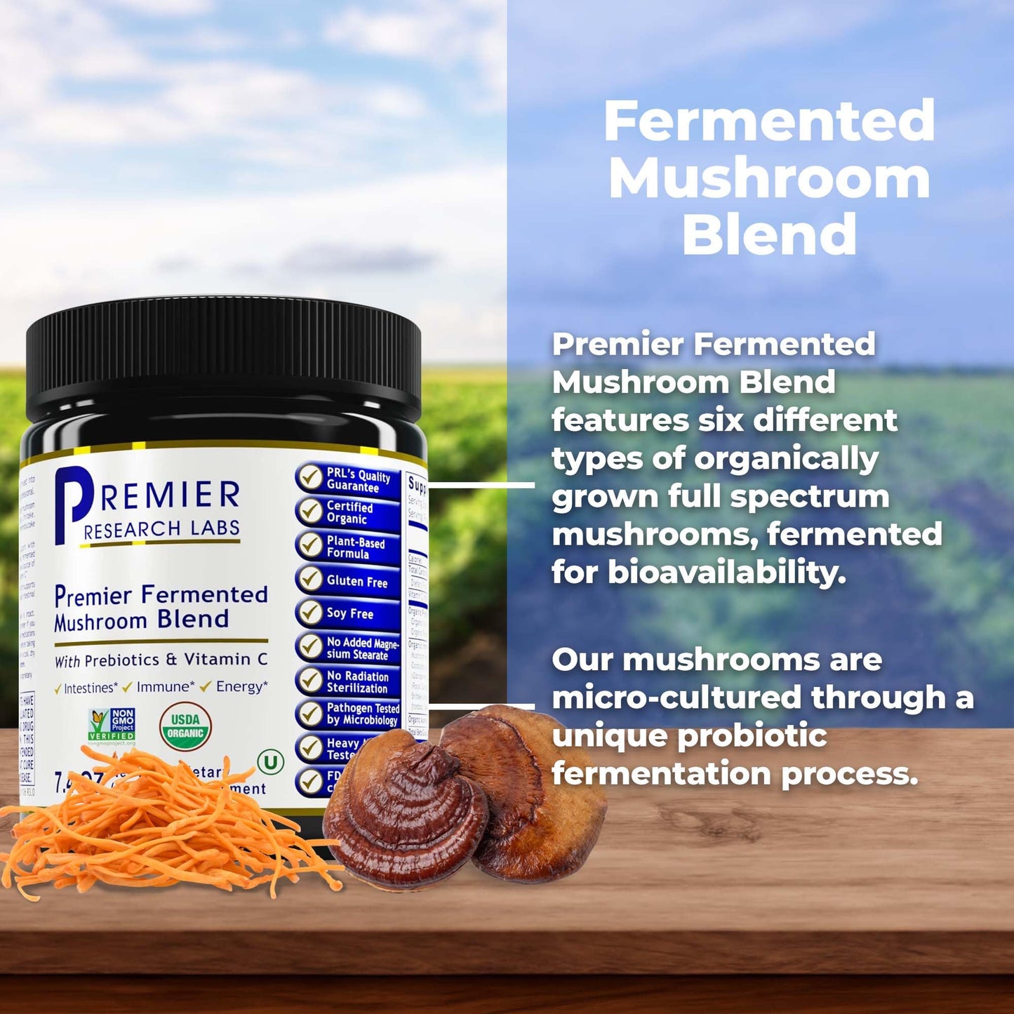 Premier Research Labs Premier Fermented Mushroom Blend - Reishi Mushroom Powder, Mushroom Extract for Drinks, Coffee, Mushroom Complex with Turkey Tail, Cordyceps for Immune & Gut Health - 7.4 oz Premier Research LabsBuy Supplements Australia
