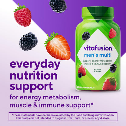 vitafusion Adult Gummy Vitamin Supplement for Men, Berry Flavored, A, C, D, E, B6, B12, Daily, 120 Count, 60 Day Supply VitafusionBuy Supplements Australia