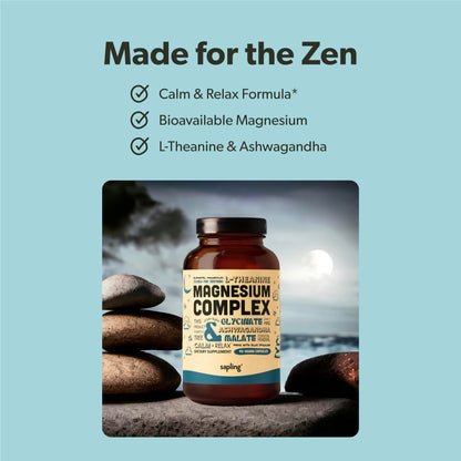 Magnesium Glycinate Complex Supplement - Chelated Magnesium Glycinate with Malate, Organic Ashwagandha, L-theanine & Blue Spirulina - High Absorption, Vegan, Non-GMO, 300mg, 90 Veggie Caps saplingBuy Supplements Australia