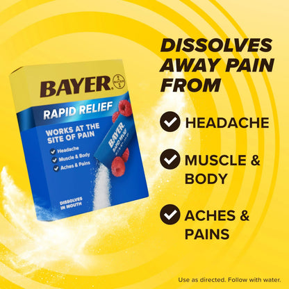 Bayer® Rapid Relief, Dissolvable Raspberry Flavor, Powder Packs with Aspirin & Caffeine, Fast Acting Headache Relief, Muscle and Body Pain Reliever, 30ct BayerBuy Supplements Australia