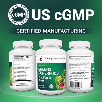 Dr. Berg's Greens Superfood Cruciferous Vegetable Tablets - Vegetable Supplements for Adults w/ 11 Phytonutrient Super Greens - Energy, Immune System & Liver Veggie Tablets - 90 Tablet Dr. Berg NutritionalsBuy Supplements Australia