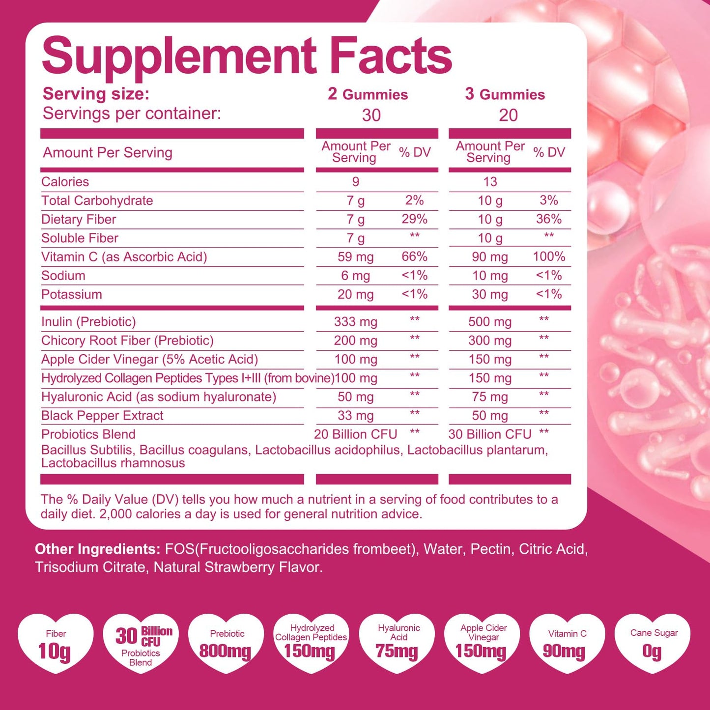 Migcopat 10G Fiber Gummies with Collagen Peptides, Hyaluronic Acid, Vitamin C, ACV, 30 Billion CFU Probiotics – Sugar Free Collagen Gummy for Skin, Hair & Nails