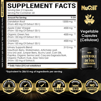 Nuqiit Water Out Supplement with Dandelion Root 12000mg Apple Cider Vinegar 4500mg & More NuqiitBuy Supplements Australia