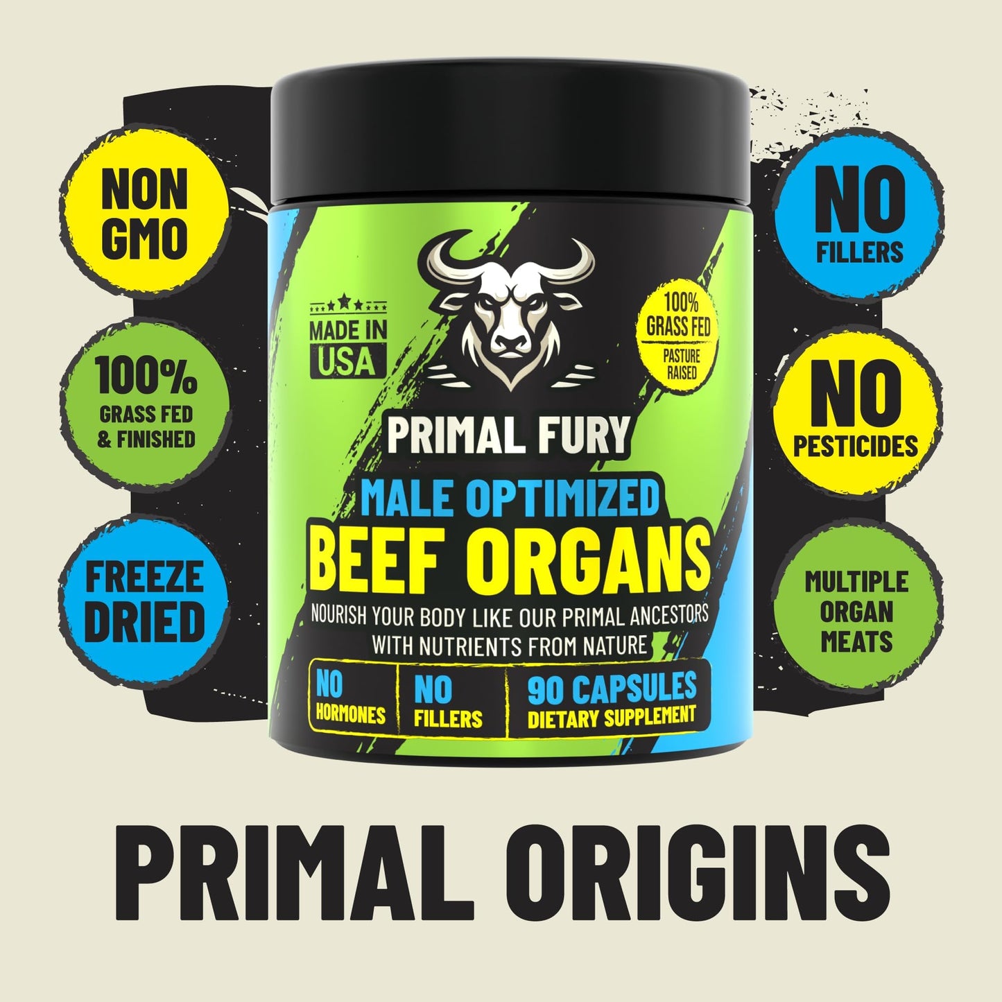 Grass Fed Beef Organ Supplement for Men - Male Optimization Pills - 6 Vital Beef Organs to Drive Prostate Health & Peak Performance, Made in USA, 90 Capsules (2 Pack) PRIMAL FURYBuy Supplements Australia