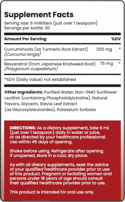 Rho Nutrition Liposomal Curcumin + Resveratrol (1 Pack) – Ultra High Absorption Liquid Curcumin Supplement – Promotes Joint Comfort
