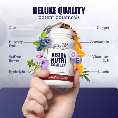 NATION HEALTH MD Vision Nutri Complex - Eye Vitamins with Lutein, Bilberry - Eye and Vision Health for Men & Women - 60 Capsules NATION HEALTH MDBuy Supplements Australia