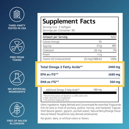 De3 Dry Eye Ultra Pure rTG Omega 3 – Support for Dry Eyes - 2400mg EPA & DHA – New & Improved-Burpless-3 per Day Serving, 3-Month Supply PRN Physician Recommended NutriceuticalsBuy Supplements Australia