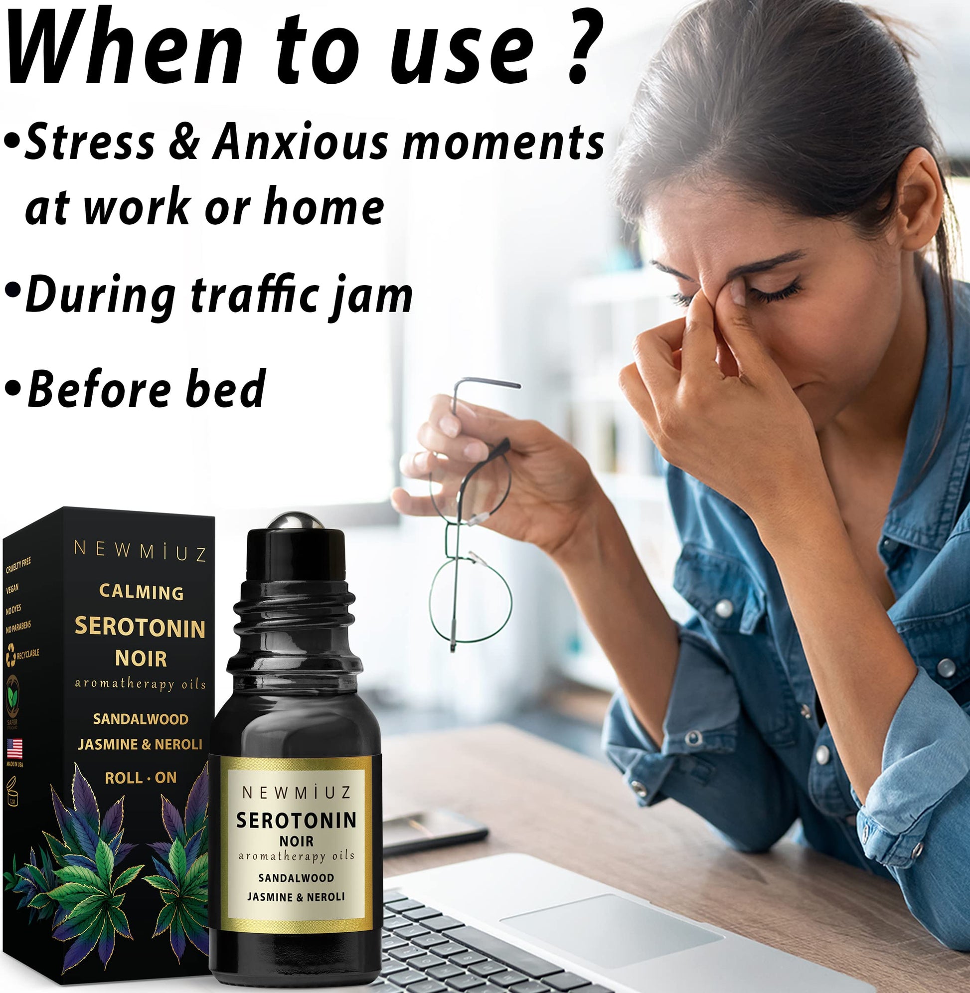 Calm Roll on Essential Oil Stress Relief Sandalwood Jasmine Destress Relaxation Calming Rolle New MiuzBuy Supplements Australia
