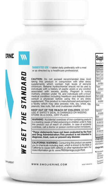 Swolverine Multivitamin | for Men & Women – High Potency Daily Vitamins with B-Complex, Antioxidants, Minerals, Inositol & PABA Swolverine