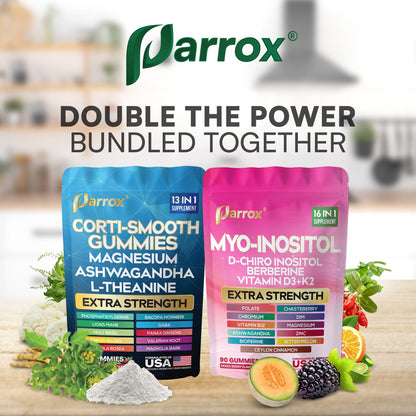 Soothe & Smooth Bundle Gummies - Cortisol & Myo-Inositol Supplement with D-Chiro Inositol, Berberine, Magenesium, Ashwagandha, L-Theanine, Vitamins D3+K2 & B12, Folate, Zinc Lion's Mane (150 Gummies) ParroxBuy Supplements Australia