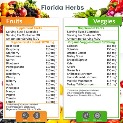 Fruits and Vegetables Supplement - 90 Fruit and 90 Veggie Capsules - Nature Vitamins, Balance of Fruits and Veggies Supports Energy Balance, Soy Free, Vegan Capsules - 90 Count (Pack of 2) FLORIDA HERBSBuy Supplements Australia