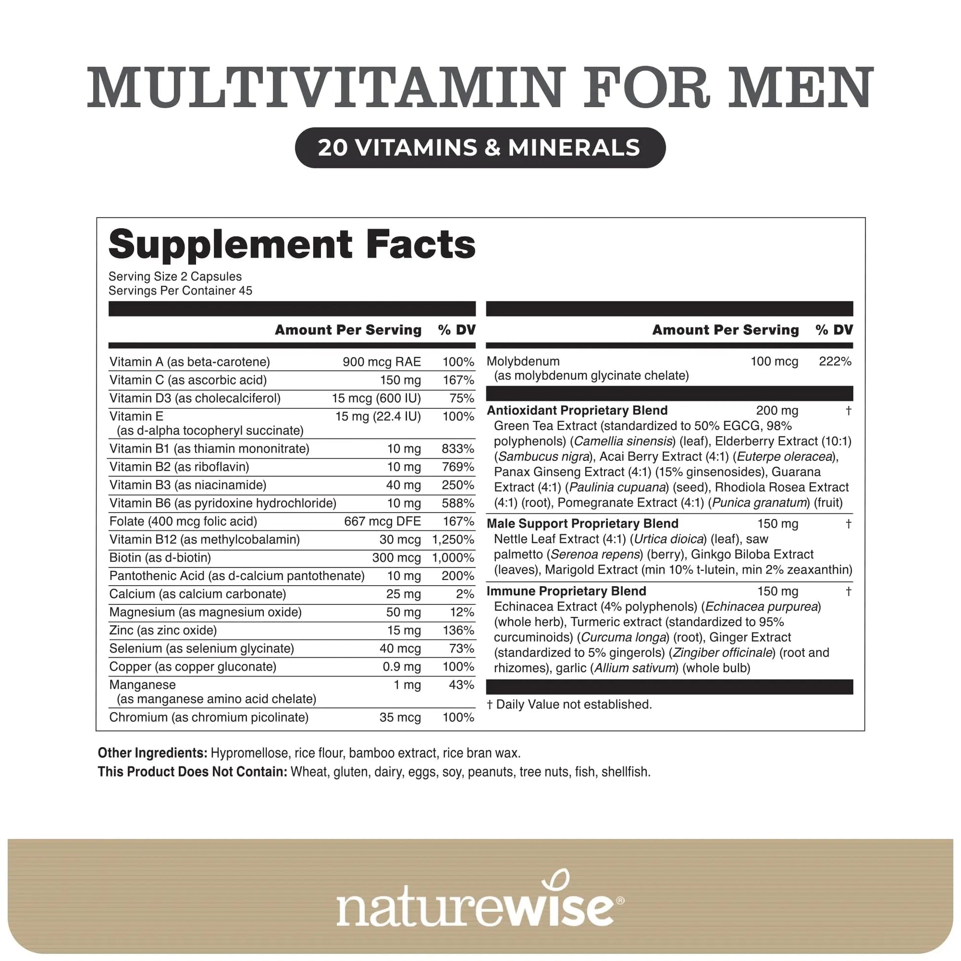NatureWise [1] Multivitamin for Men - Non-GMO - 90 Capsules[45-Day Supply] + [1] Magnesium Glycinate 625mg - Chelated Magnesium - 30 Capsules[30-Day Supply] NatureWiseBuy Supplements Australia