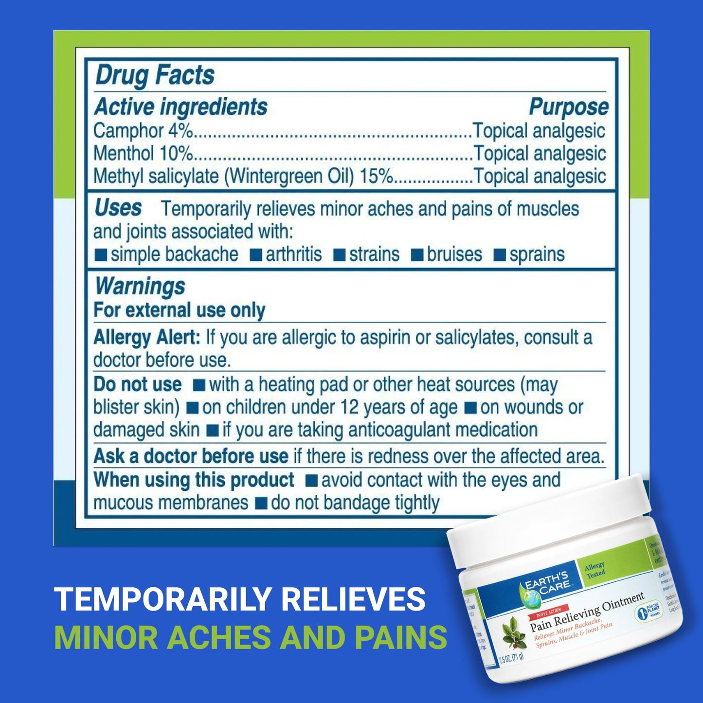 Earth's Care Pain Relieving Ointment - Triple Action Muscle and Joint Pain Relief Cream - Topical Analgesic 2.5 oz (3 Jars) Earth's CareBuy Supplements Australia