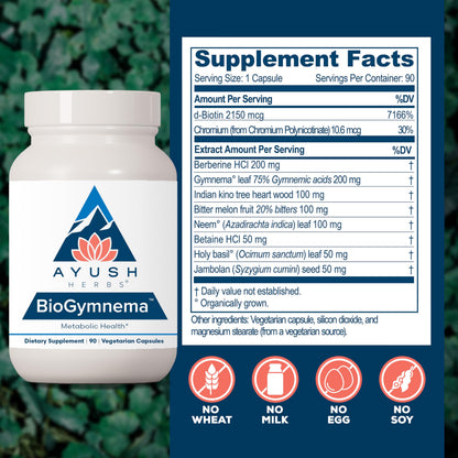 Ayush Herbs BioGymnema - Metabolic Vitamin & Herb Blend, Metabolic Health Supplement for Women & Men with Biotin, Berberine, Bitter Melon & Gymnema, Nutrient Support - 90 Servings Ayush HerbsBuy Supplements Australia