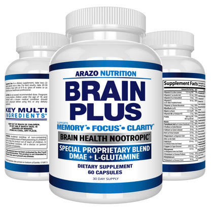 Arazo Nutrition Premium Brain Function Supplement – Memory, Focus, Clarity – Nootropic Booster with DMAE, Bacopa Monnieri, L-Glutamine, Multi Vitamins, Multi Minerals Arazo NutritionBuy Supplements Australia
