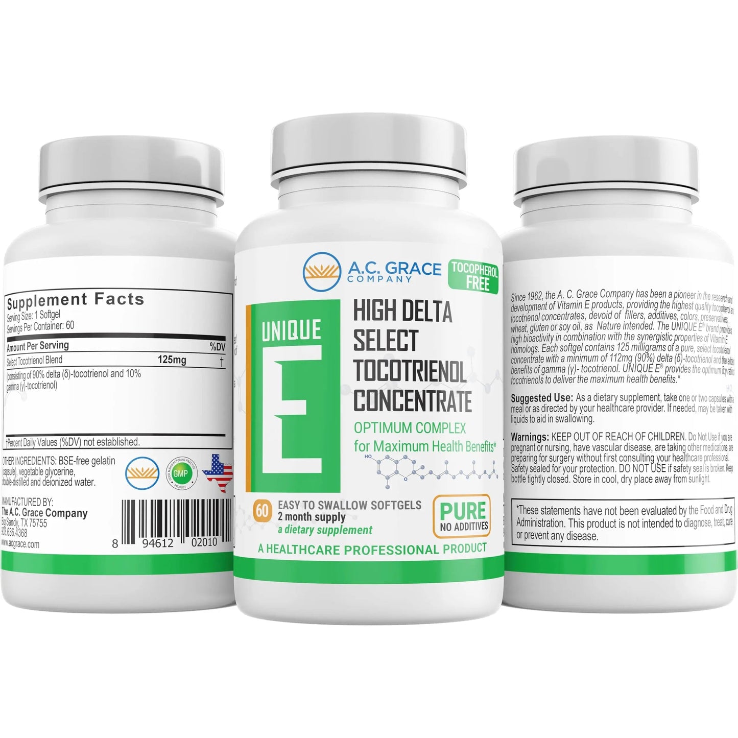 A.C. Grace Company, Unique E Tocotrienols - Tocopherol Free Softgels, 60 Count UNIQUE EBuy Supplements Australia