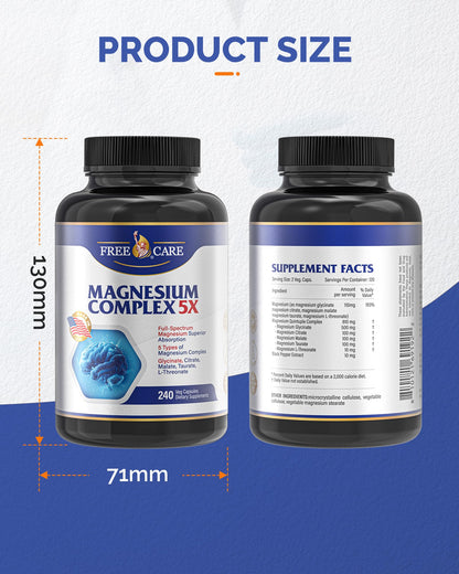 820mg Magnesium Complex 240 Veggie Capsules,for Women & Men with Magnesium Glycinate,Citrate, Malate,Taurate & L-Threonate for Sleep, Mood, Muscle Relaxation & Nerve Function Vegan Friendly, Non-GMO - Maple Wellness Supplements