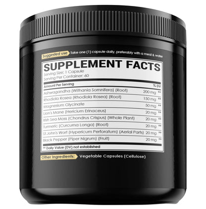 8in1 Cortisol Shield - Ashwagandha and Magnesium, Rhodiola Rosea, Lions Mane, Sea Moss, Turmeric, St Jonh's Wort - Mind& Mood Balance, Rest Well, Support Immume - 60 Capsules - Maple Wellness Supplements