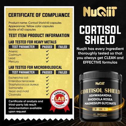 8in1 Cortisol Shield - Ashwagandha and Magnesium, Rhodiola Rosea, Lions Mane, Sea Moss, Turmeric, St Jonh's Wort - Mind& Mood Balance, Rest Well, Support Immume - 60 Capsules - Maple Wellness Supplements