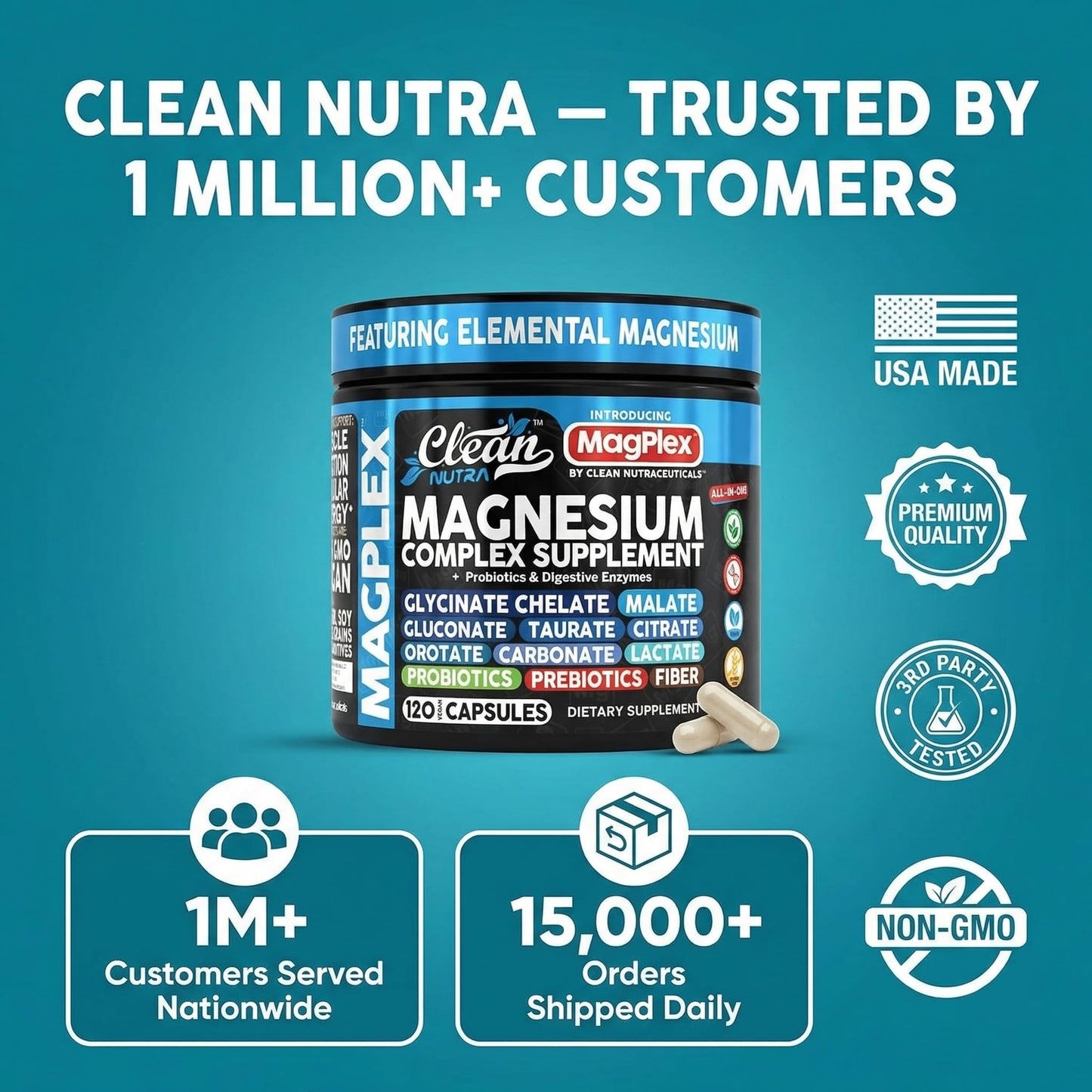 8in1 Magnesium Supplement Complex | Magnesium Glycinate Citrate Malate Gluconate Orotate Carbonate Lactate + Prebiotics Probiotics Digestive Enzymes Magnesio - Maple Wellness Supplements