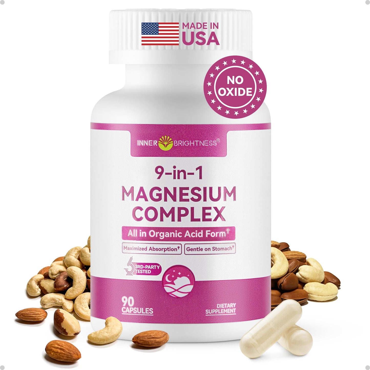 9-in-1 Magnesium Complex, 300mg Magnesium from 9 Organic Forms, Glycinate, Citrate, Malate, High Absorption for Sleep & Relaxation, Energy & Muscle Support, 90 Capsules - Maple Wellness Supplements