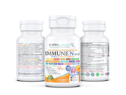 (90 Capsules), NAC 600mg, Quercetin 1,000mg, Vitamin C 500mg, Zinc 50mg, Vitamin D3 5,000iu, Selenium, Copper, Acerola, Ginger, Rutin, Citrus Bioflavonoids, Rose Hips, Echinacea, Immune N Plus 15 in 1 - Maple Wellness Supplements