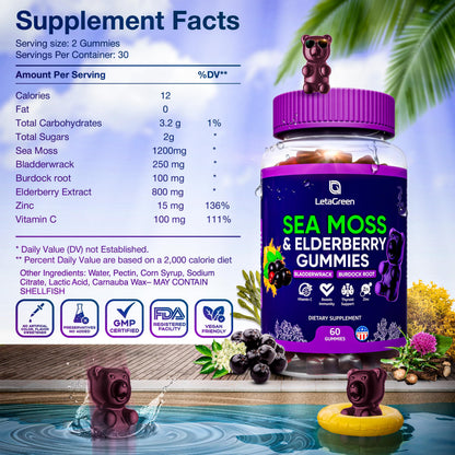 LetaGreen Irish Sea Moss Gummies - 60 Vegan Seamoss Gummies Bears LetaGreenBuy Supplements Australia