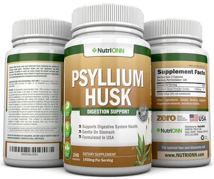 NutriONN PSYLLIUM Husk Capsules - 1450mg Per Serving - 240 Capsules - Double Strength NutriONNBuy Supplements Australia