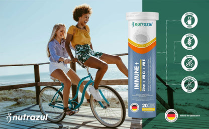 nutrazul Immune+ Effervescent Tablets | Vitamin C and Zinc with Vitamin E | 20 Tablets | Immune Support for Adults & Kids nutrazulBuy Supplements Australia