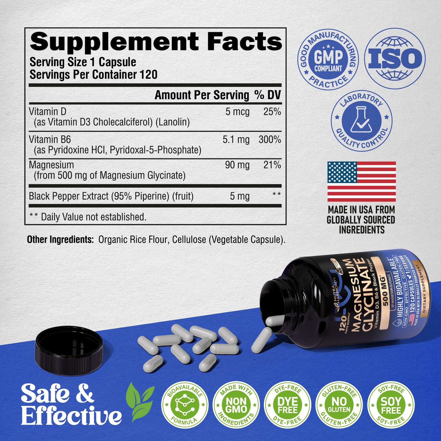 Magnesium Glycinate 500 mg - Chelated Supplement - High Absorption Form of Magnesium - Support for Sleep, Muscle & Heart Health