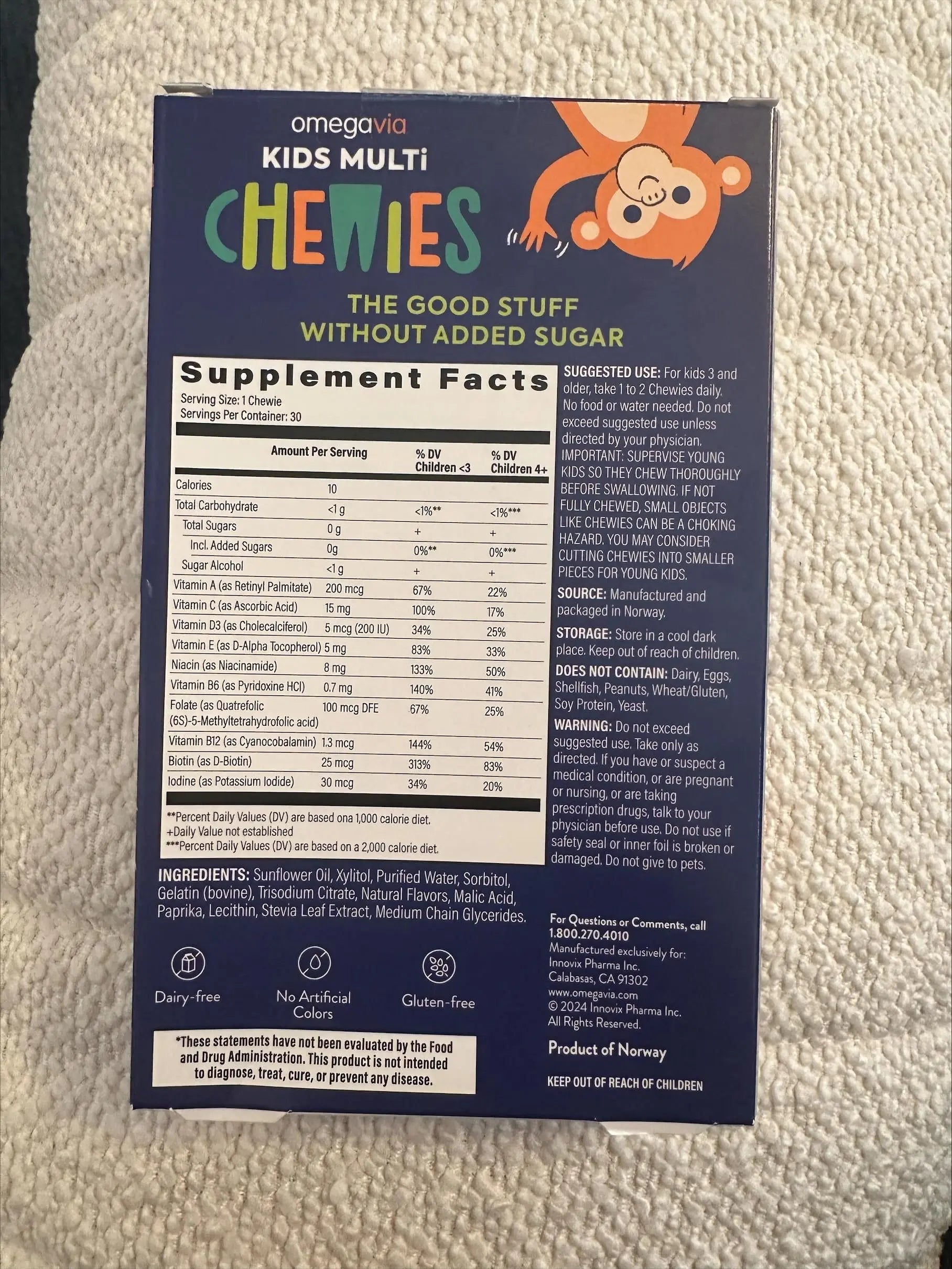 OmegaVia Sugar Free Kids Multivitamin Chewies - Daily Chewable Gummy Vitamins for Kids 3+ OmegaVia