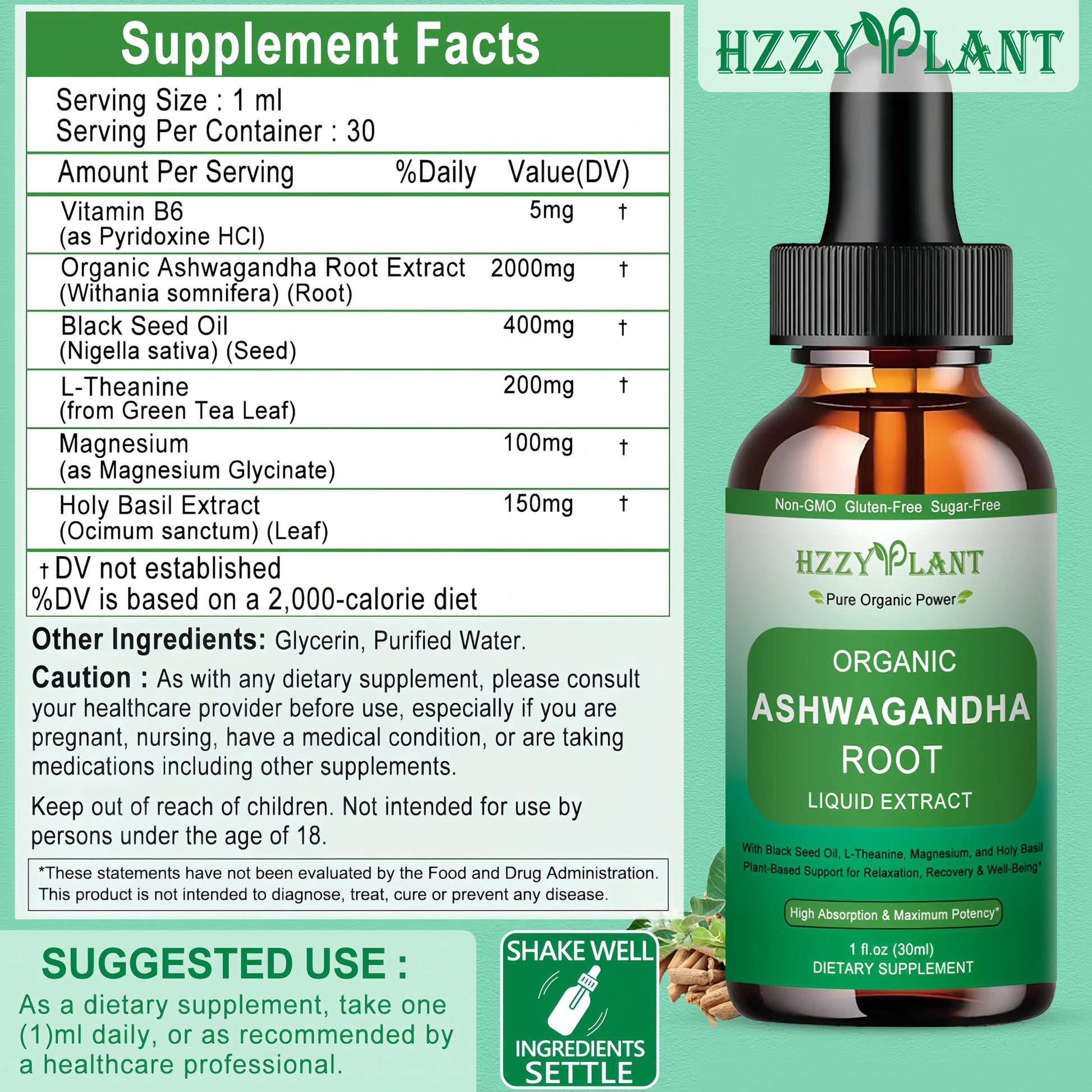 Organic Ashwagandha Drops,High Absorption Ashwagandha Extract Tincture for Stress Relief,Relaxation,Cortisol Support,Ashwagandha for Women & Men with Magnesium,L Theanine,Black Seed Oil,Vegan,Non-GMO HZZYPLANTBuy Supplements Australia
