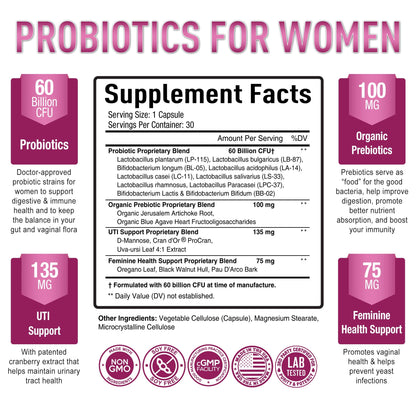 Premium Probiotics for Women - 60 Billion CFU, Dr. Formulated Prebiotics & Probiotics Purely OptimalBuy Supplements Australia