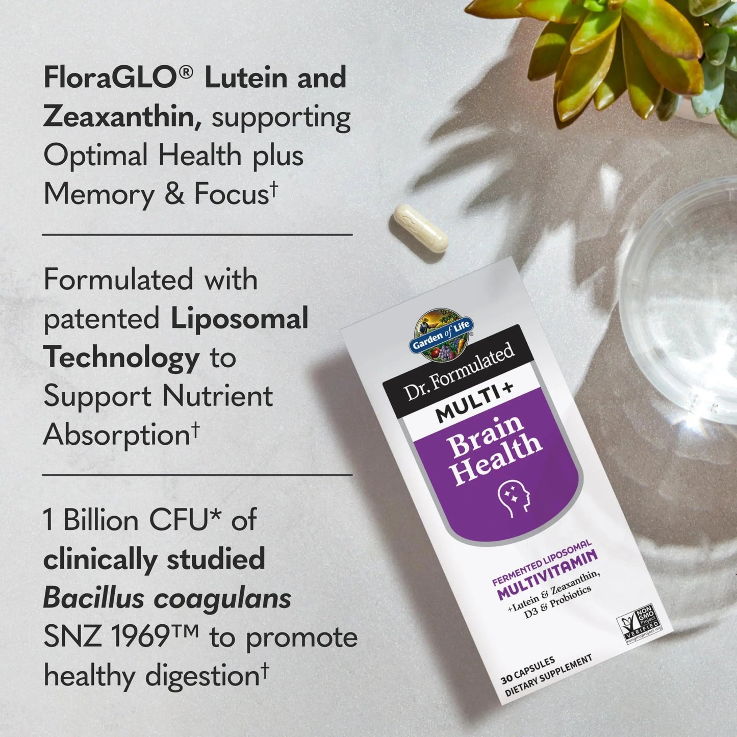 Garden of Life Dr Formulated Multi+ Brain Health, Fermented Liposomal Multivitamin + Lutein & Zeaxanthin, Vitamin D3 & Probiotics Garden of Life