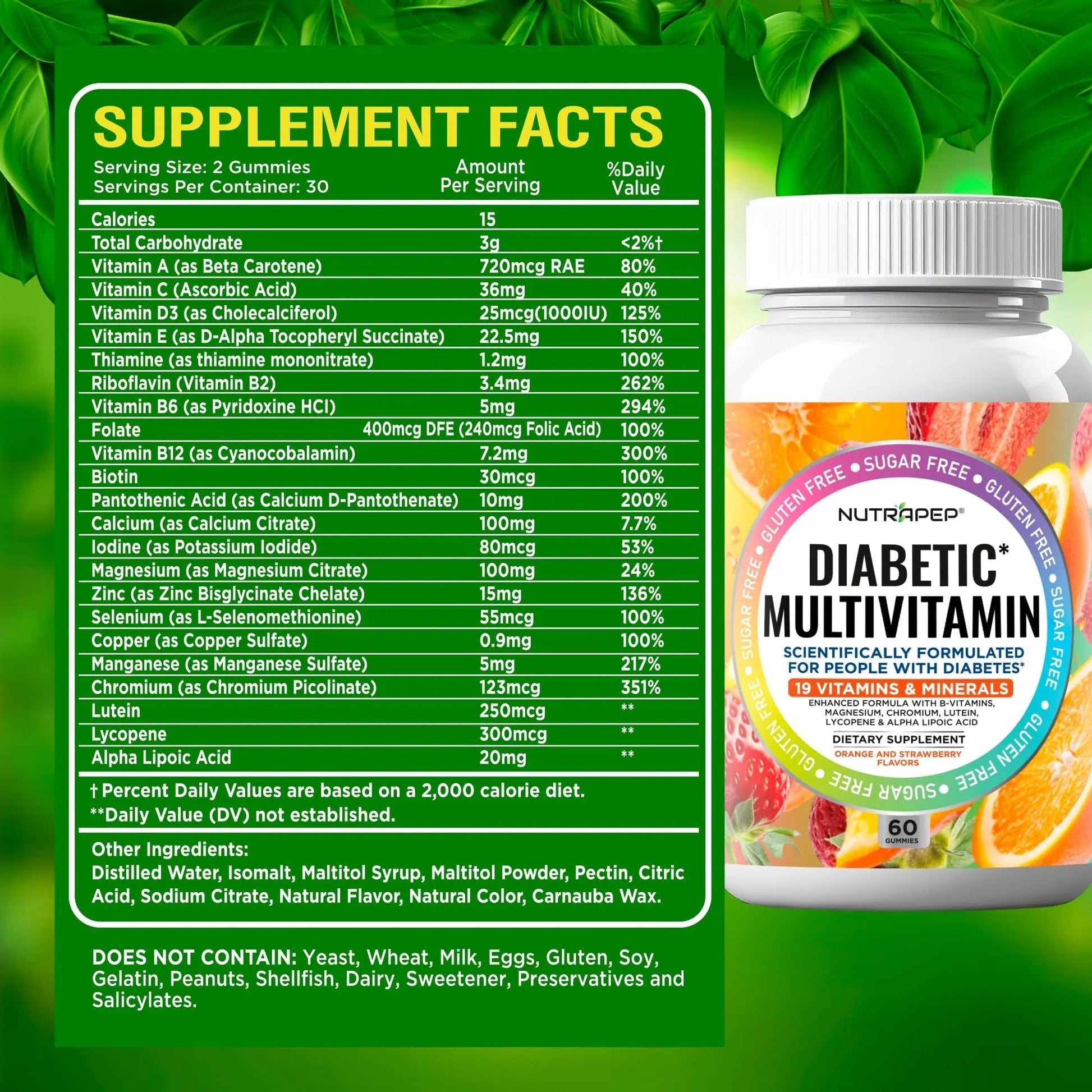 NutraPep Premium Multivitamin Chewable Gummies for Women & Men - Sugar-Free & Gluten Free Supplement Vitamins NutraPep