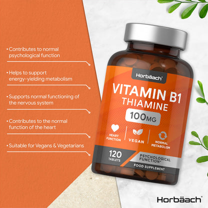 Vitamin B1 Thiamine High Strength 100mg | 120 Vegan Tablets | No Artificial HorbäachBuy Supplements Australia