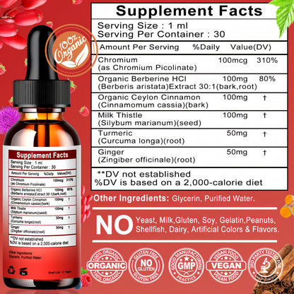 Berberine Drops, High Absorption 6-in-1 Liquid Berberine Supplement with Ceylon Cinnamon Milk Thistle Turmeric, Premium Berberine HCl for Immune Function Metabolic & Digestive Support, 30 Servings Vita letuoBuy Supplements Australia