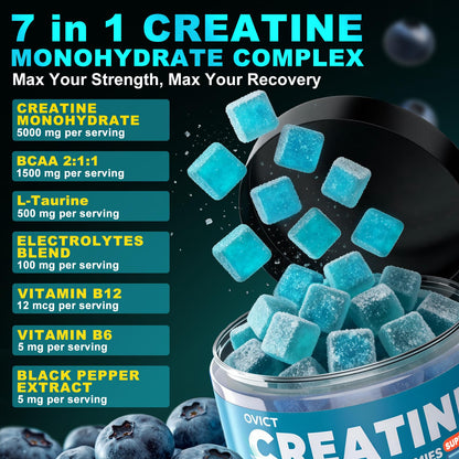 99.99% Creatine Monohydrate Gummies for Men Women 5g, 7-in-1 Pre-Workout Complex with BCAA, Taurine, B12/6 & Electrolytes, 6X Boost Energy, Muscle Strength & Recovery - Maple Wellness Supplements
