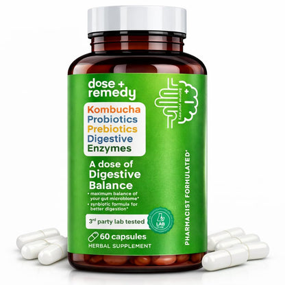 A dose of Digestive Balance-Gut Health Supplement-USDA-Kombucha, 7 Probiotic Strains and Prebiotics for Microbiome-Digestive Enzymes for Digestion - Maple Wellness Supplements