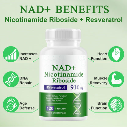 A r b c r n 120 Capsules NAD+ Supplement,NAD Nicotinamide Riboside Resveratrol 910mg for Men and Women, NR Supplement for Energy Anti-Aging Focus - Maple Wellness Supplements