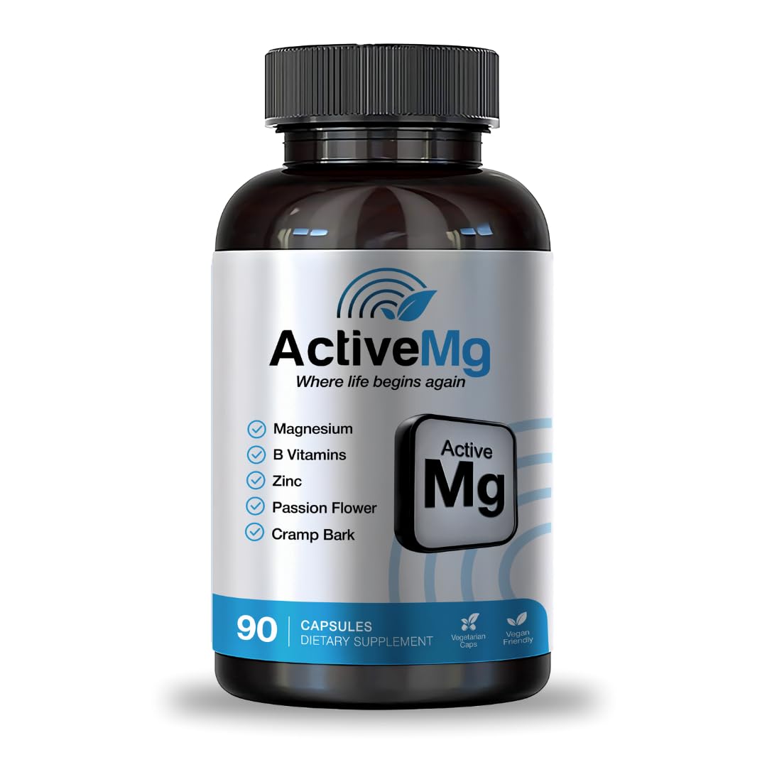Active Mg Magnesium Supplement – 300mg Elemental Magnesium + Zinc & B Vitamins – Muscle & Nerve Support – 90 Vegan Capsules - Maple Wellness Supplements