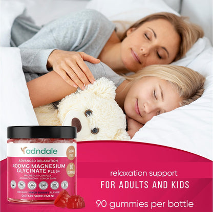 Adndale 180 CT Magnesium Glycinate Gummies 400 mg/Serv with Ashwagandha, Magnesium Malate & Taurate - Maple Wellness Supplements